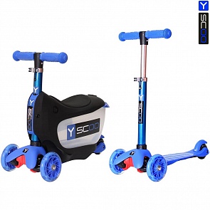 Каталка-самокат 3 в 1 Y-Scoo Mini Jump&Go, темно-синий, со светящимися колесами (Y-Scoo, 5854rt)